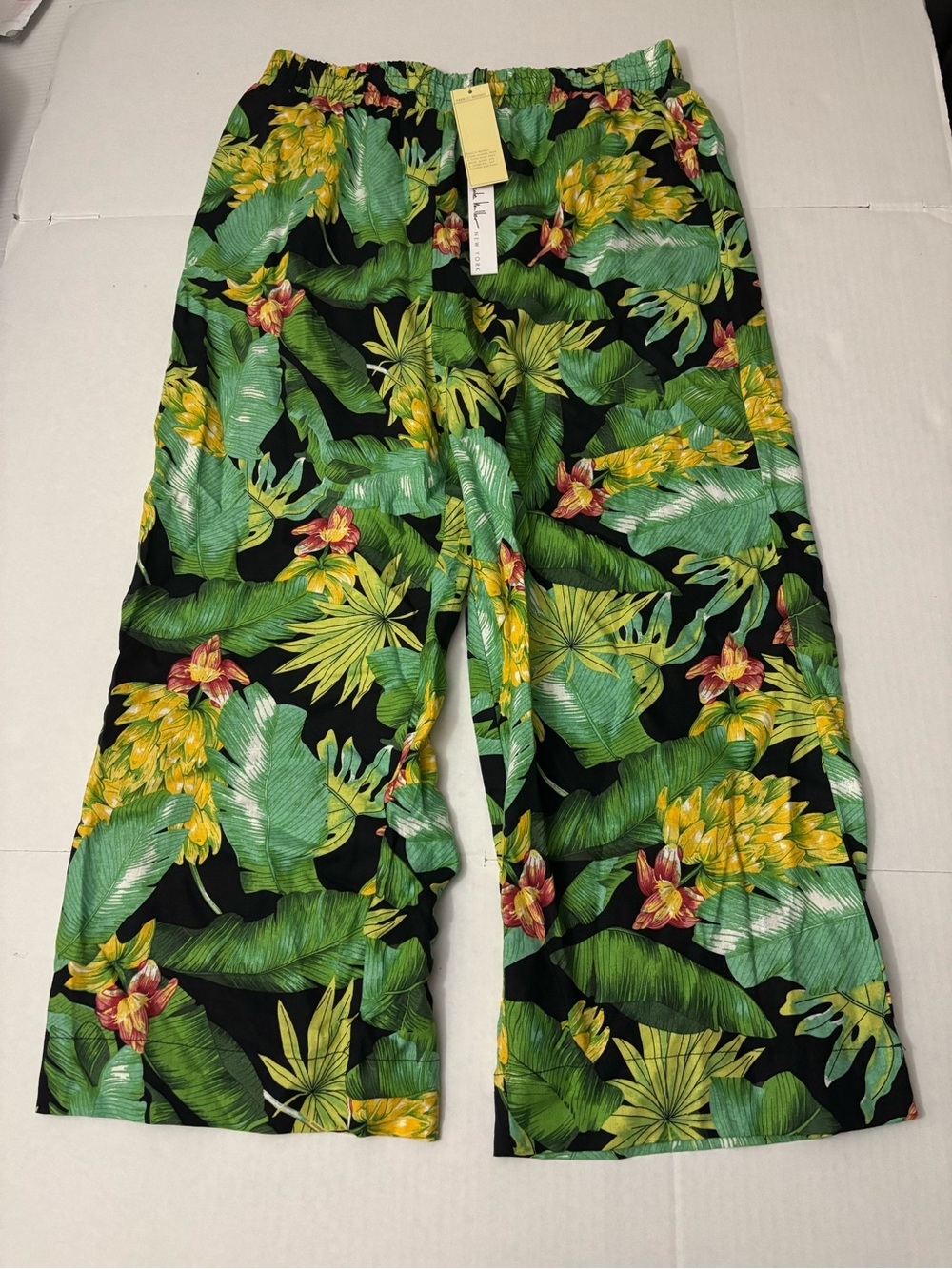 Nicole Miller Wide Leg Pants Womens Size XL Green Tropical inseam 26”
